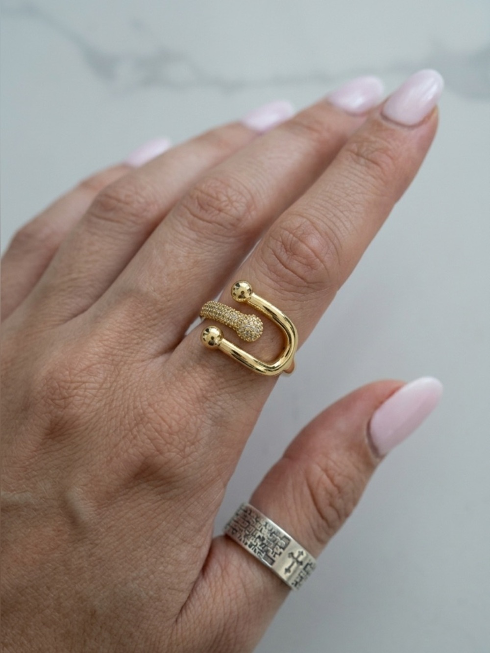 65: Stainless steel with cubic zirconia stones adjustable Gold Open Horseshoe